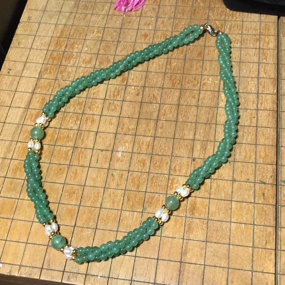 Semiprecious Stone Adventurine Pearl Gold Tone Accent Bead  Necklace 18”L EVC - Picture 4 of 7